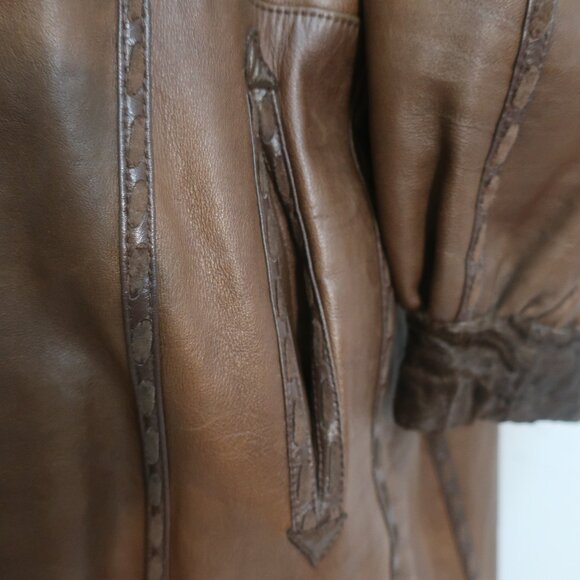 Womens Georgeou Westchester Brown Fur Lined Leather Vintage Midi Coat 40 US/M - Picture 4 of 16